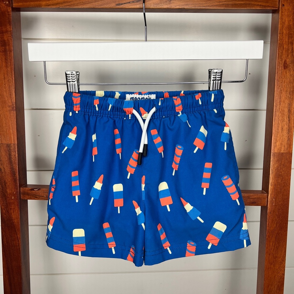 Kids Swim Trunks - Blue with Fun Popsicle Print
